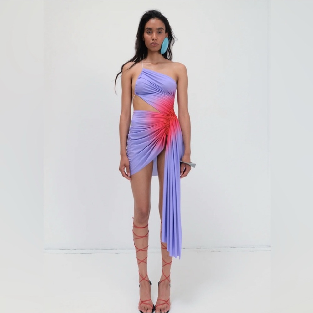 Chic Asymmetrical Dress in Lavender and Coral
